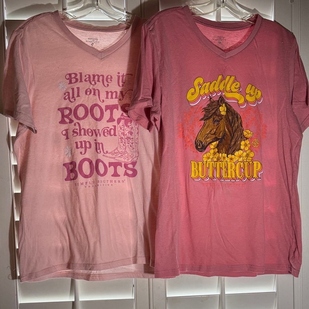 Simply Southern Pink Graphic Tees - Horse and Boots Design